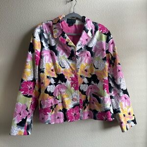 Laura Scott Pink and Yellow Floral Blazer